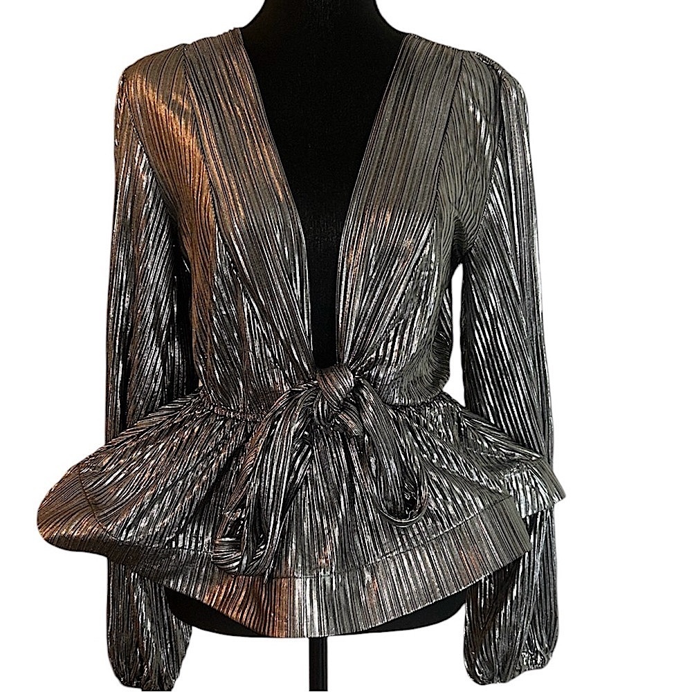 AKIRA Silver Tie Front Peplum Blouse